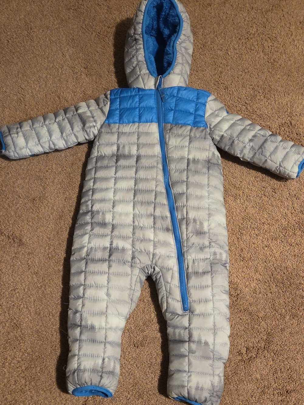 Baby Blue Quilted Hooded One-Piece Snowsuit